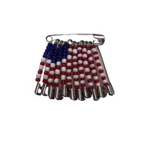 Vintage Handmade Beaded Safety Pin American Flag Brooch Pin JOH